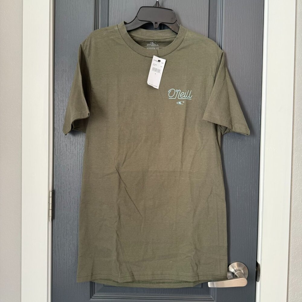 Men's Tee-O'NEIL- Green w/light blue graphics-Size S - NEW W/TAGS